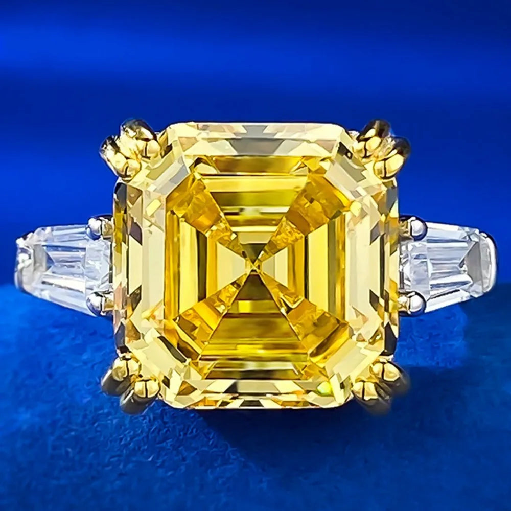 Original 925 Sterling Silver Wedding Engagement finger Rings For Women Topaz 5ct Asscher cut Simulated Diamond Platinum Jewelry