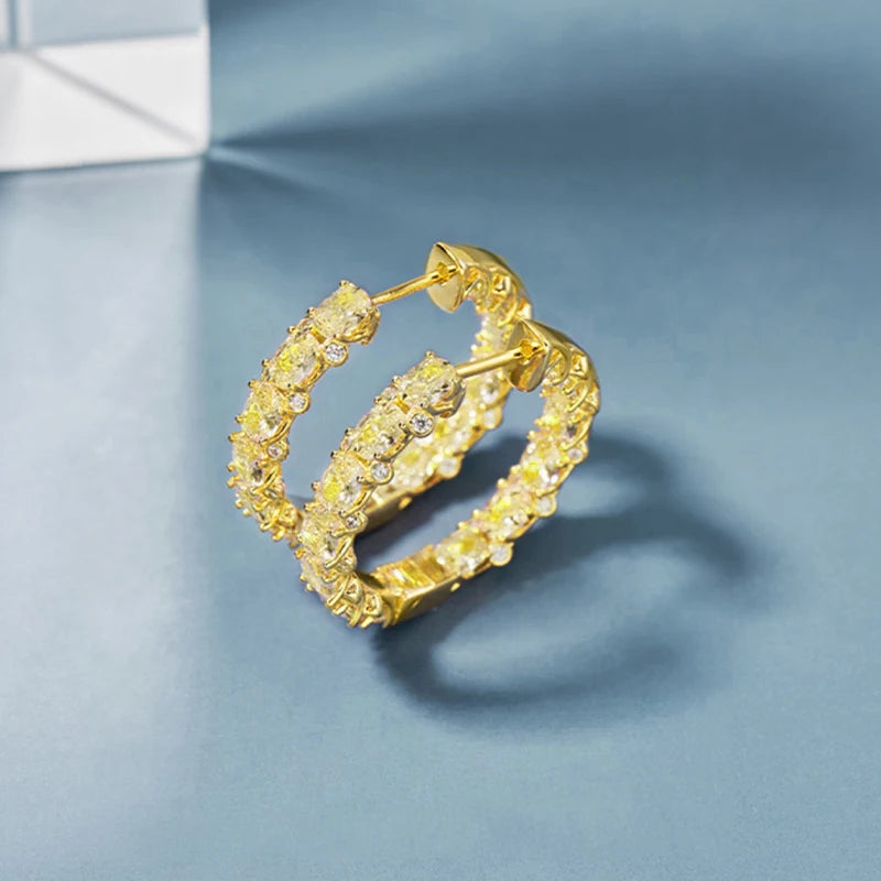 Huitan Aesthetic Women Hoop Earrings Silver Color/gold Color Fashion Daily Party Accessories Elegant Wedding Jewelry Inlaid CZ