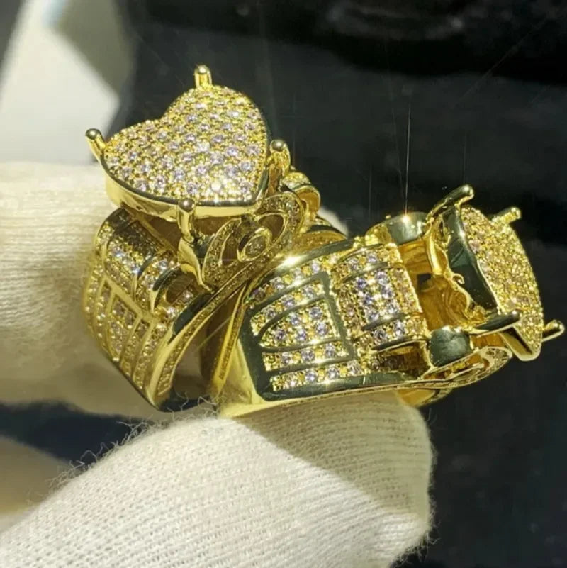 Brand Sparkling Luxury Jewelry Yellow Gold Color 18K Gold Fill Pave White 5A Zircon Party Eternity Women Wedding Ring