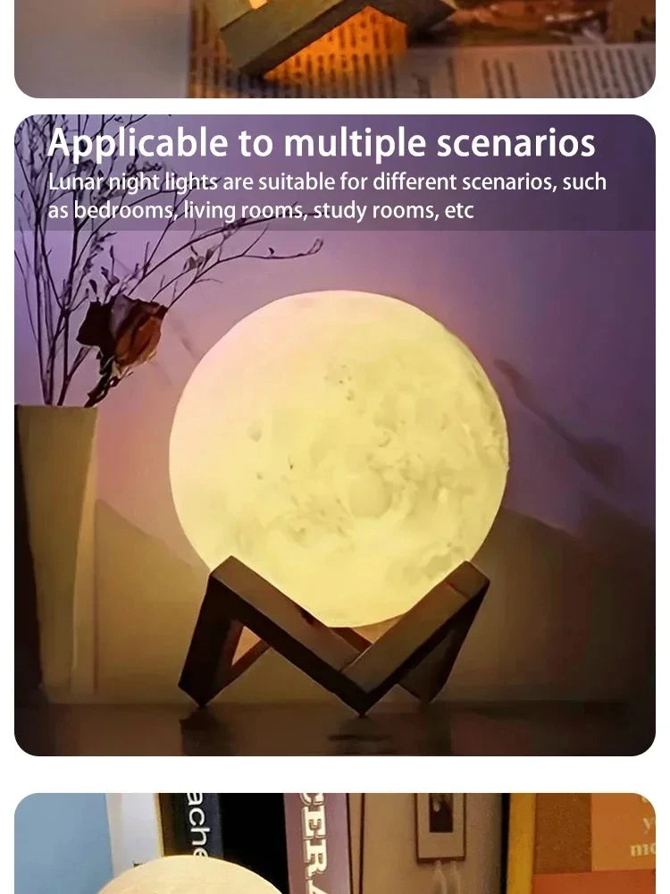 Lunar LED Night Light, Dimmable Bedroom Lamp, USB Powered Ambient Lighting for Desk, Camping, Gift, 3 Color Changing Mood Lamp