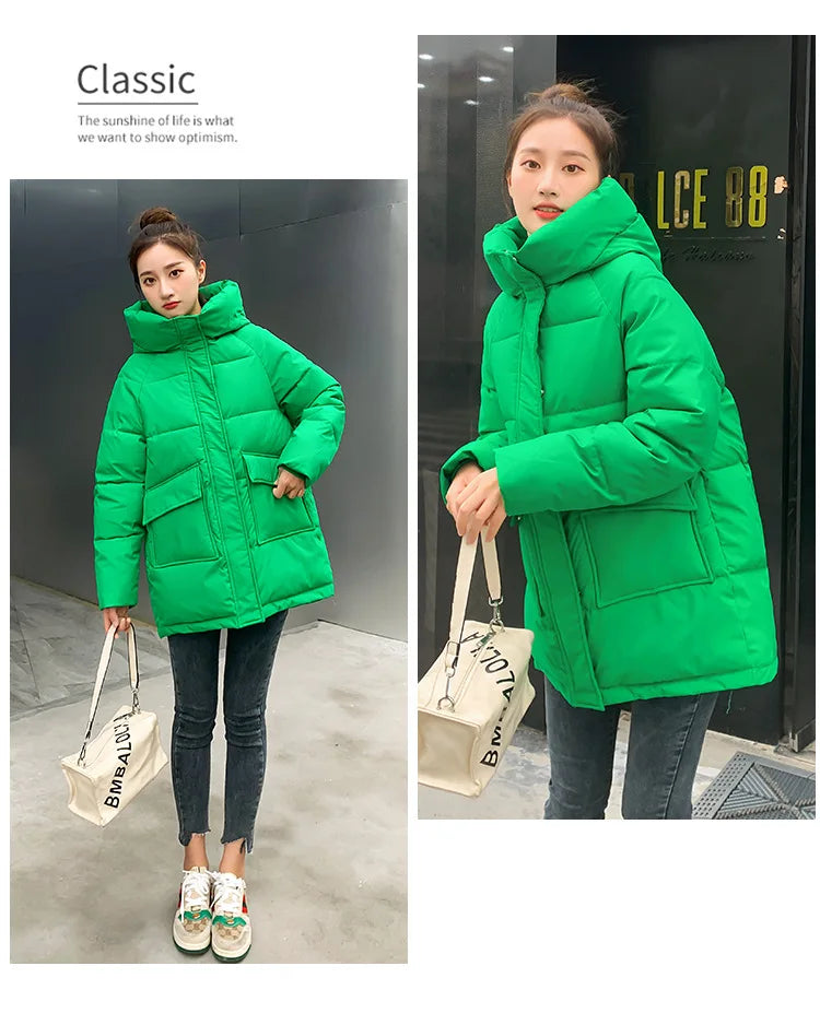Clothing Women Cotton-Padded Jacket 2025 New Casual Elegant Loose Solid Color Warm Hooded Winter Warm Women Cotton Jacket H537