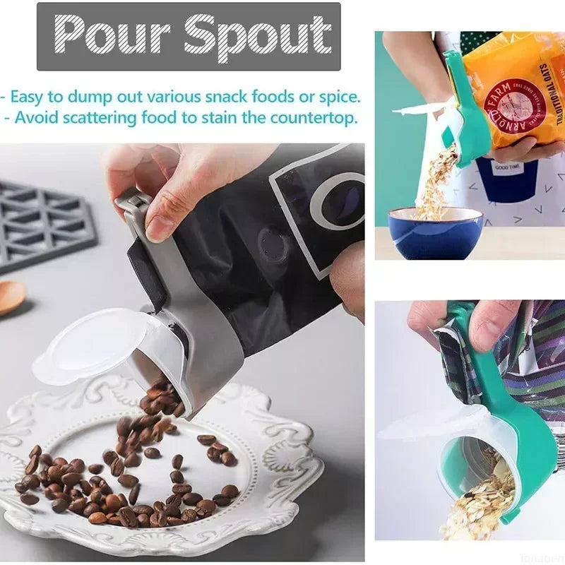 Pour Snack Clips Food Storage Sealing Clips with Pour Spouts Durable Plastic Clips for Food Storage Kitchen Snack Bag Storage