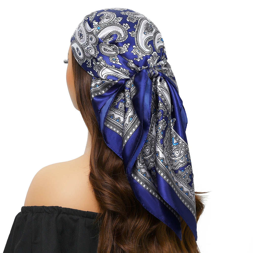 Head Scarf Women Luxury Brand Square 90*90cm Silk Foulard Satin Bandana Cheveux Soft Neckerchief Hijab Hair Scarves For Ladies