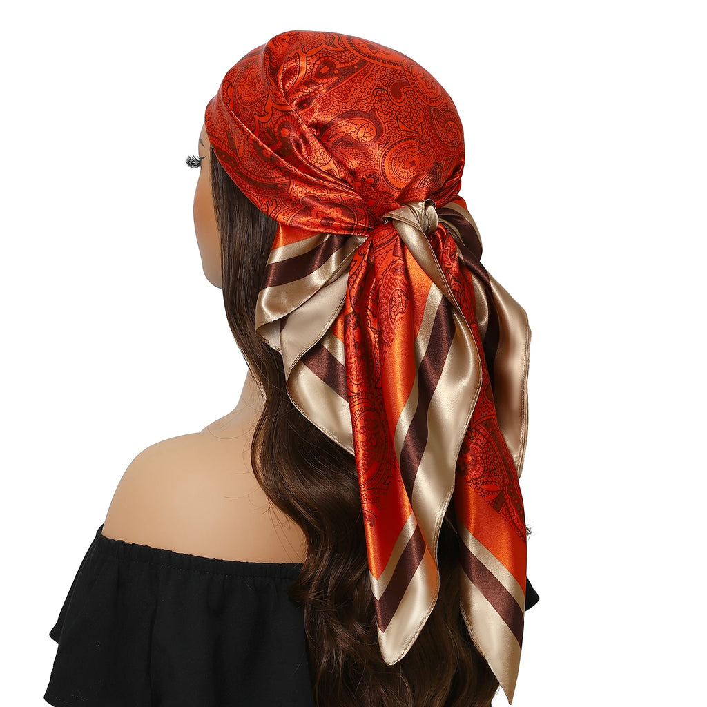Head Scarf Women Luxury Brand Square 90*90cm Silk Foulard Satin Bandana Cheveux Soft Neckerchief Hijab Hair Scarves For Ladies