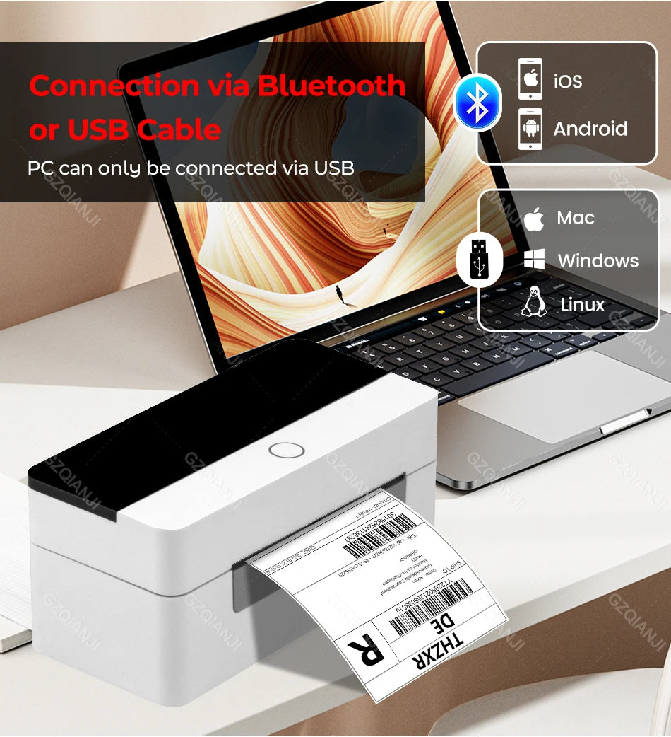 4x6 Shipping Label Printer WiFi Bluetooth USB Thermal Sticker Maker Desktop Barcode Printer for High Speed Express Airway Bill