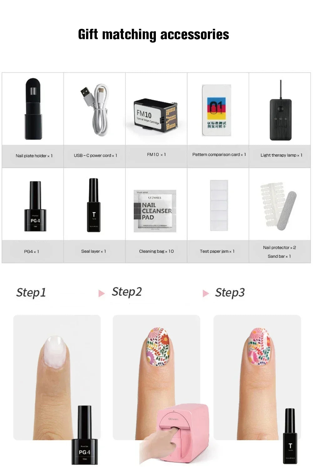 3D Portable Painted Nail Printer Machine Intelligent Automatic Printing Celebrity Home Nail Machine Artifact With Cartridge DIY