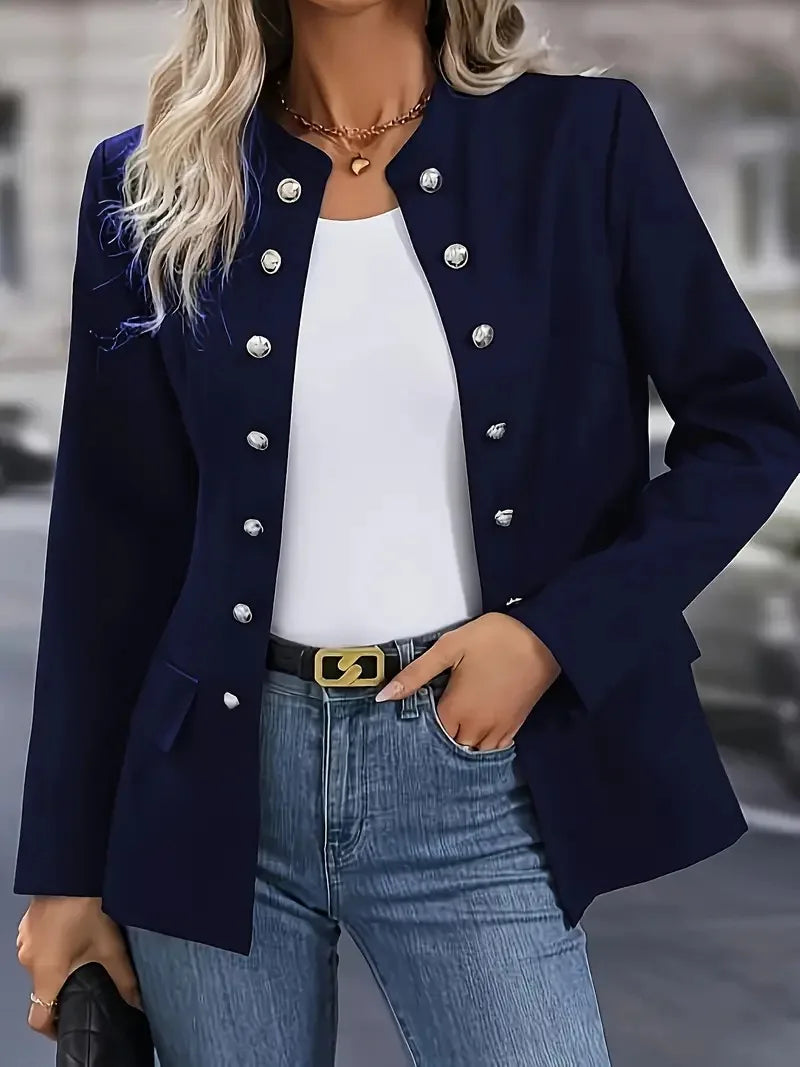 Women's Clothing Popular Winter Fashion Solid Stand Collar Double Breasted Cardigan Jacket for Women Blazers