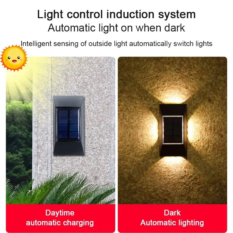 1-4pcs 12 LED Solar Wall Lamp Outdoor Waterproof Four Sides Glowing Light Staircase Villa Balcony Lighting Solar Wall Lights
