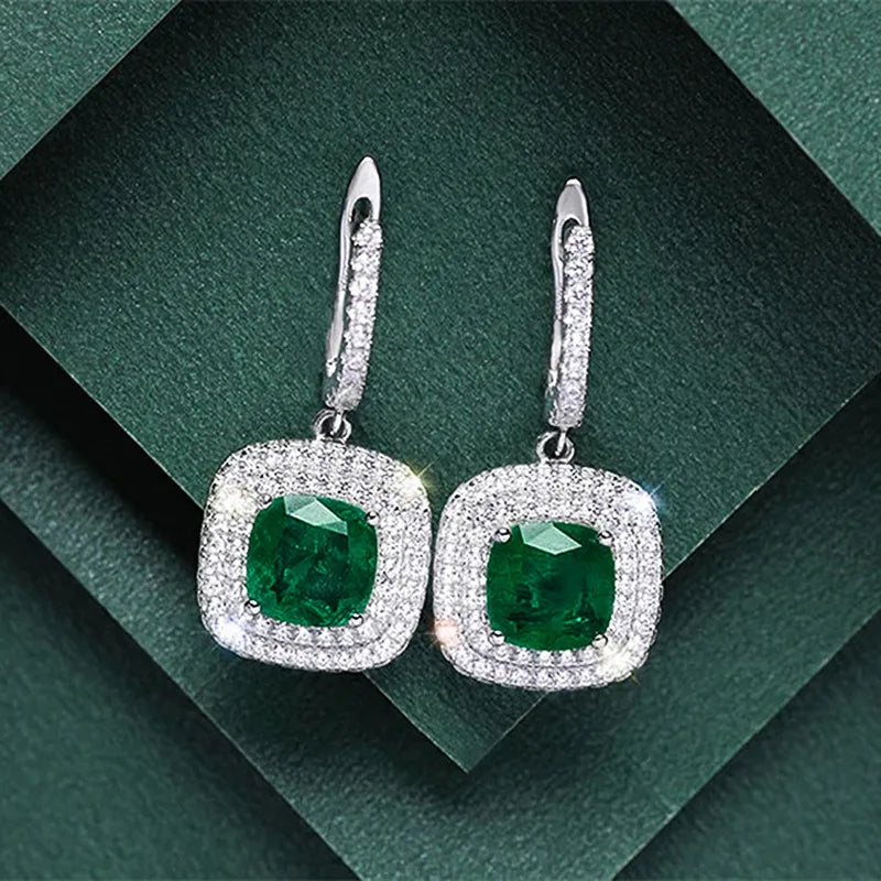 2026 New High End Fashion Trendy Fat Square Emerald Zircon Earrings Princess Light Luxury Premium Pendant Jewelry Accessories