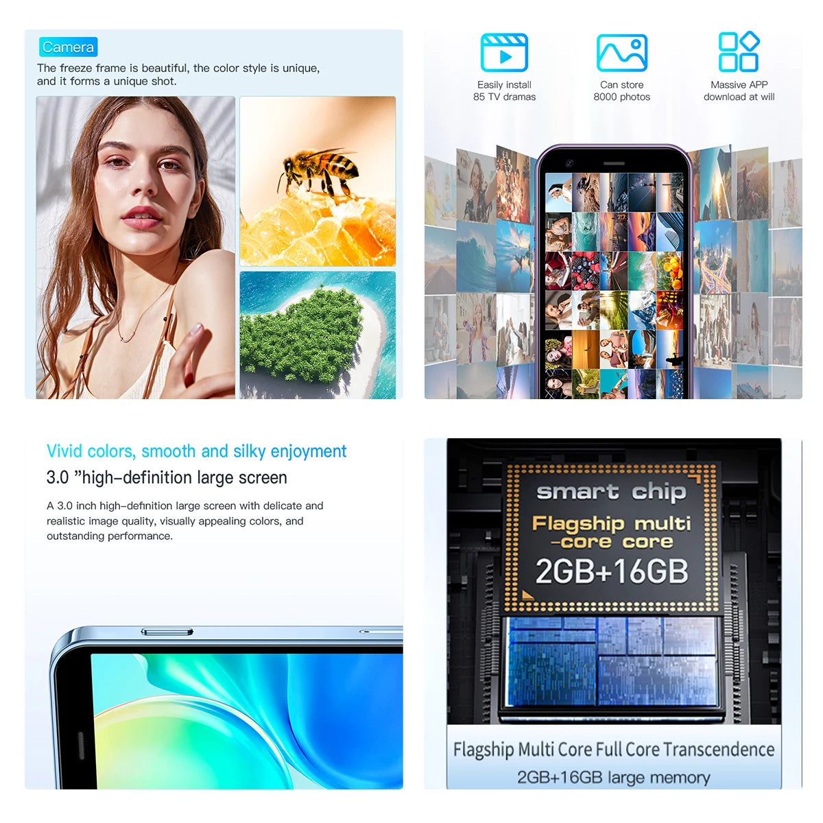 Mini smartphone is equipped with a 3.0-inch screen, compatible with the Android system, and offers 2GB of RAM and 16GB of ROM