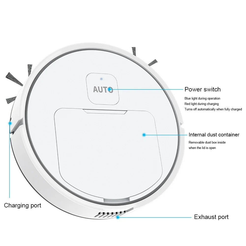 3-in-1 Robot Vacuum Cleaner USB Rechargeable 1000Pa Suction Robotic Vacuum and Mop Combo for Home Floor Washing Carpet Pet Hair