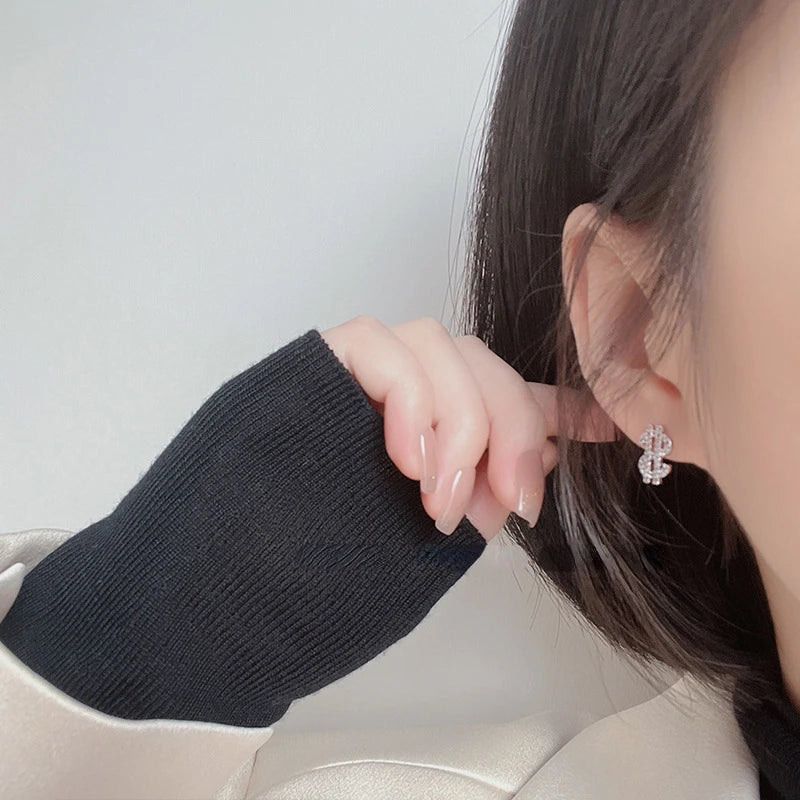 Gothic New Year Hair Wealthy Money Dollar Small Earrings New Tide Niche Design Sense Earrings Without Ear Holes Ear Clips Female