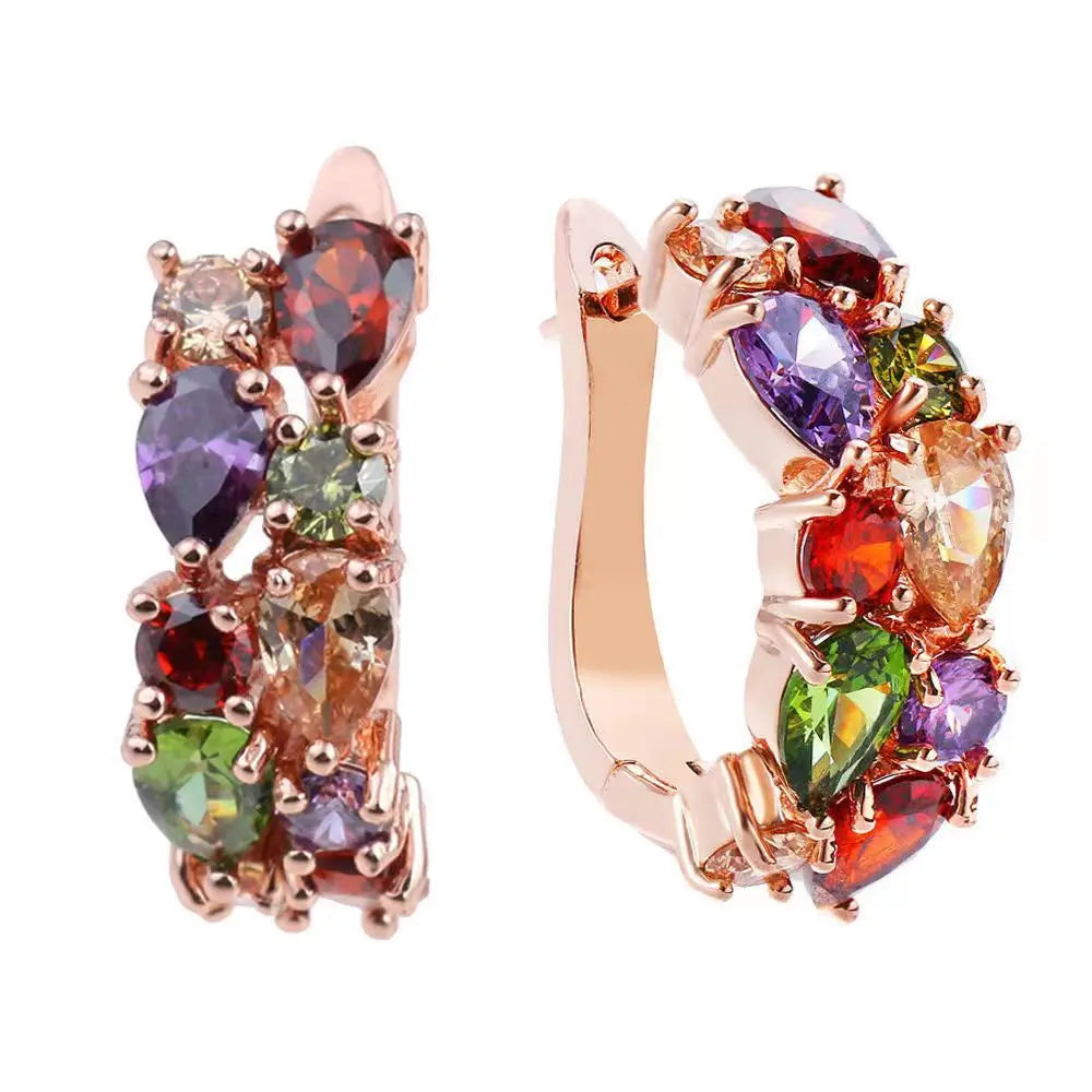 Korean Luxury Rose Gold Color Earrings Flash Zircon Ear Stud Earrings for Women Female Elegant Fashion Party Wedding Jewely Gift