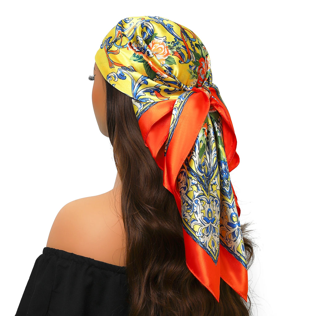 Head Scarf Women Luxury Brand Square 90*90cm Silk Foulard Satin Bandana Cheveux Soft Neckerchief Hijab Hair Scarves For Ladies
