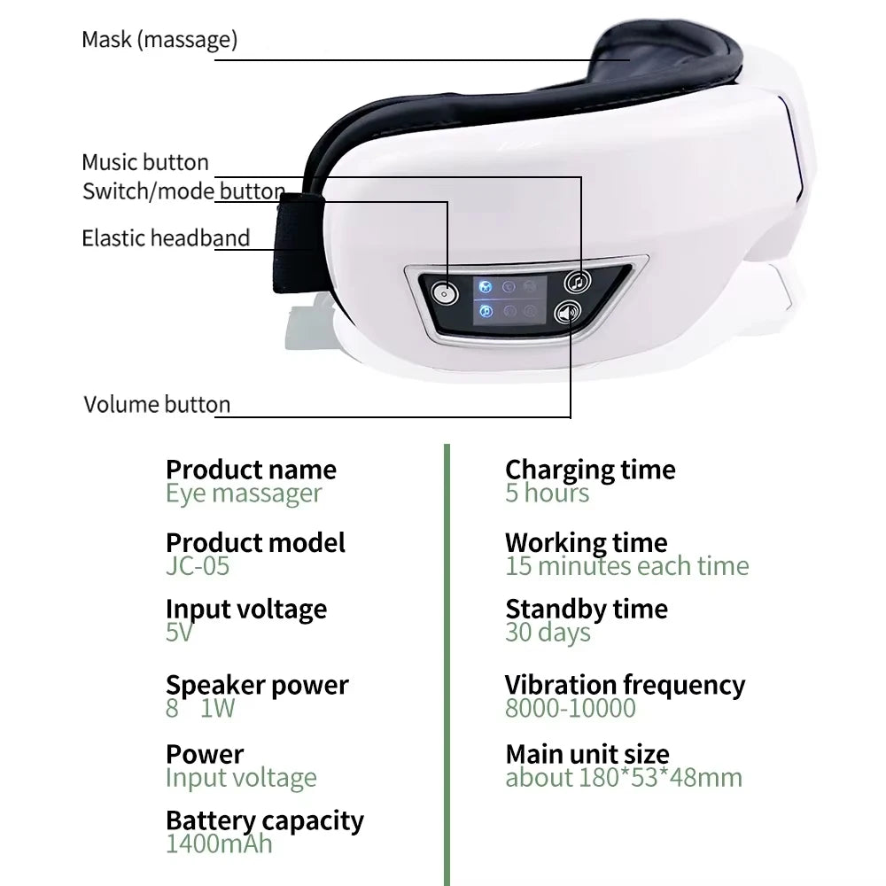Eye Massager Smart Foldable Vibration Airbag Compress Eye Massage Instrument Bluetooth Music Eye Care Glasses Eye Relax Fatigue