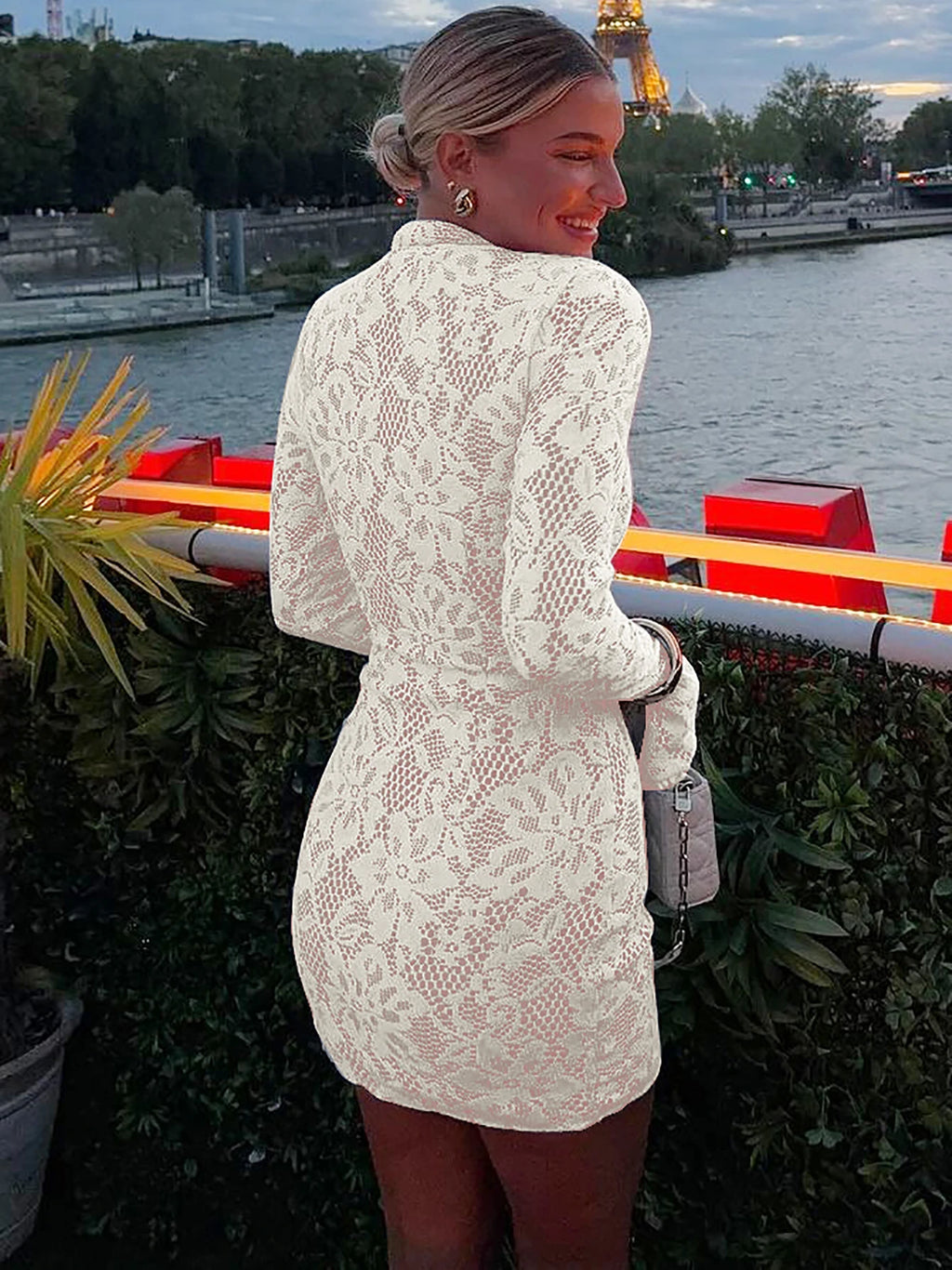 Dulzura Lace Hollow Out Long Flare Sleeves Bodycon Mini Dress Women’S Sexy Elegant Outfit Party Clubwear Winter Clothes