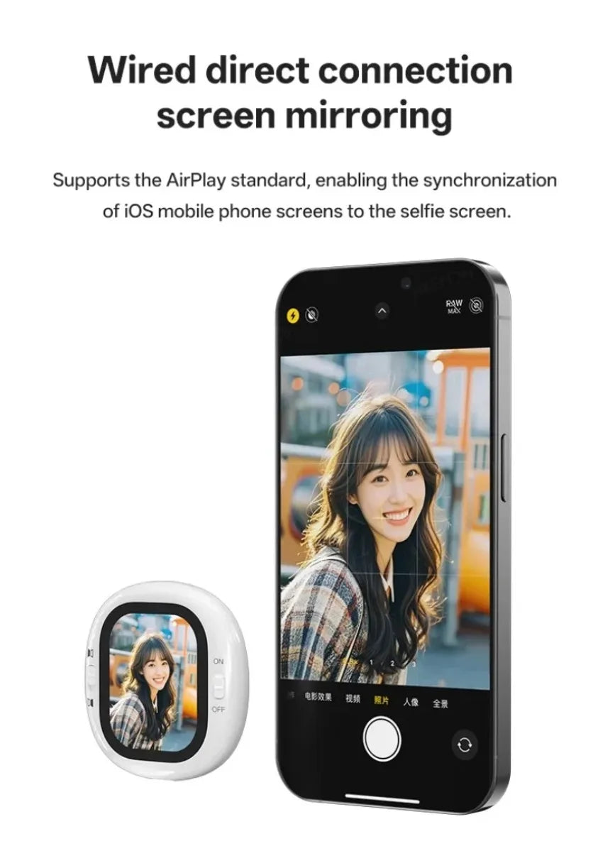 Mini Wireless Selfie Monitor Screen Magnetic 4K Bluetooth Selfie Monitor Screen with Vlog Live Stream /Selfie for iPhone/Android