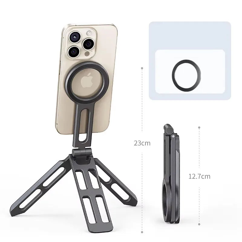 Portable Foldable Double Sided Magnetic Cell Phone Holder Smartphone Tripod Mobile Desktop Bracket for Selfies Live Broadcasts