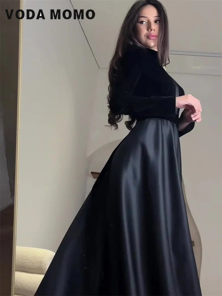 Elegant Dresses Slim Spring Autumn Evening Dresses Female Solid Velvet Dress Ladies Waisted Long Round-Neck Clothes for Women