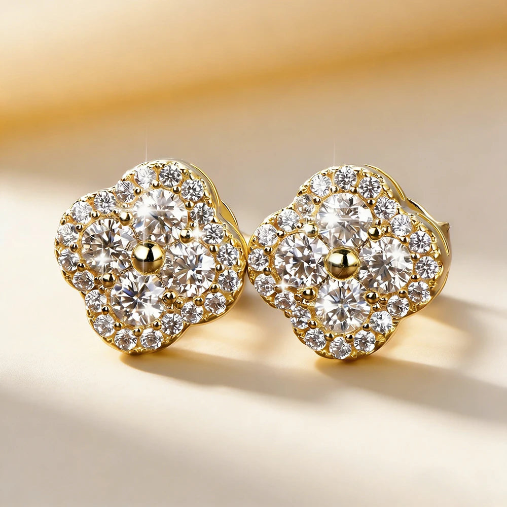 Anziw 14k Gold Filled Moissanite Earrings 2.5mm D Moissanit Clover Flower Stud Earrings for Women GRA Certified Jewelry Charms
