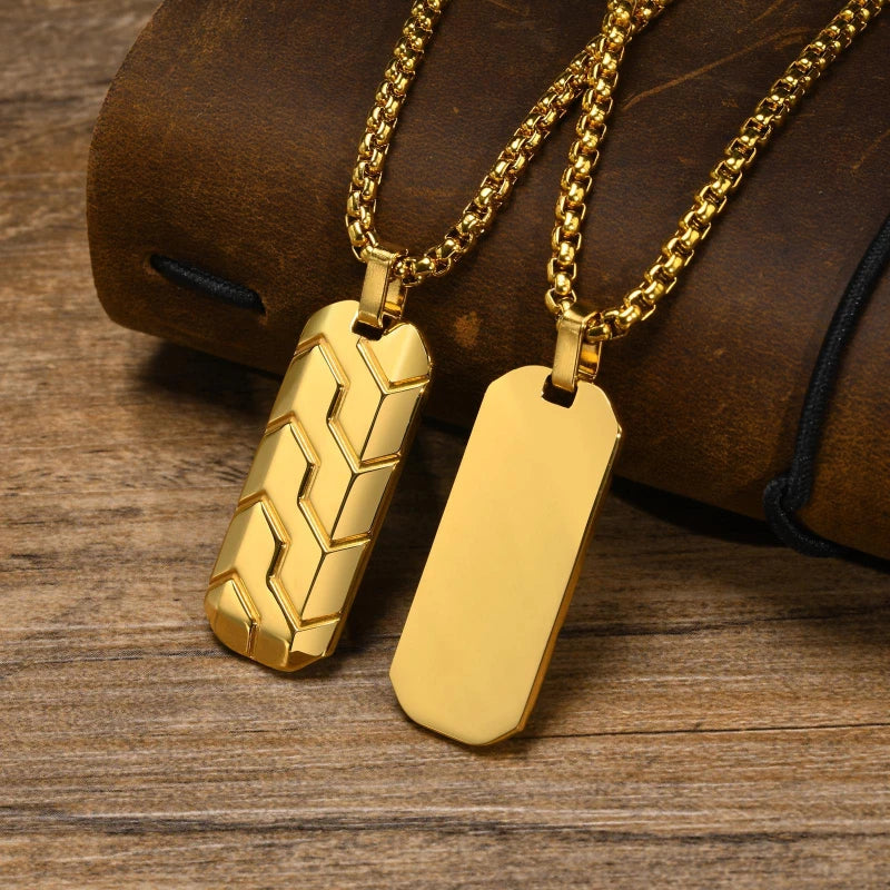 Geometric Tire Pattern Pendants Stainless Steel Men Personalized Trendy Square Pearl Necklace Fashion Jewelry Birthday Gift