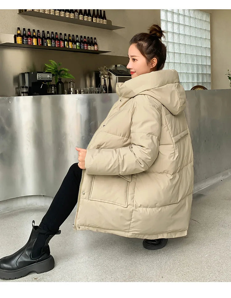 Clothing Women Cotton-Padded Jacket 2025 New Casual Elegant Loose Solid Color Warm Hooded Winter Warm Women Cotton Jacket H537