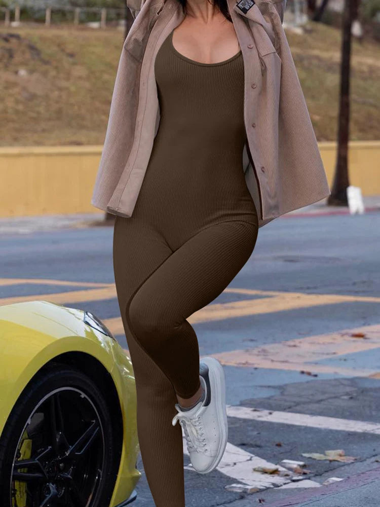 Shapewear Jumpsuits for Women Waist Tight Sleeveless Summer Rompers Ribbed Jumpsuits Sports Casual Trousers