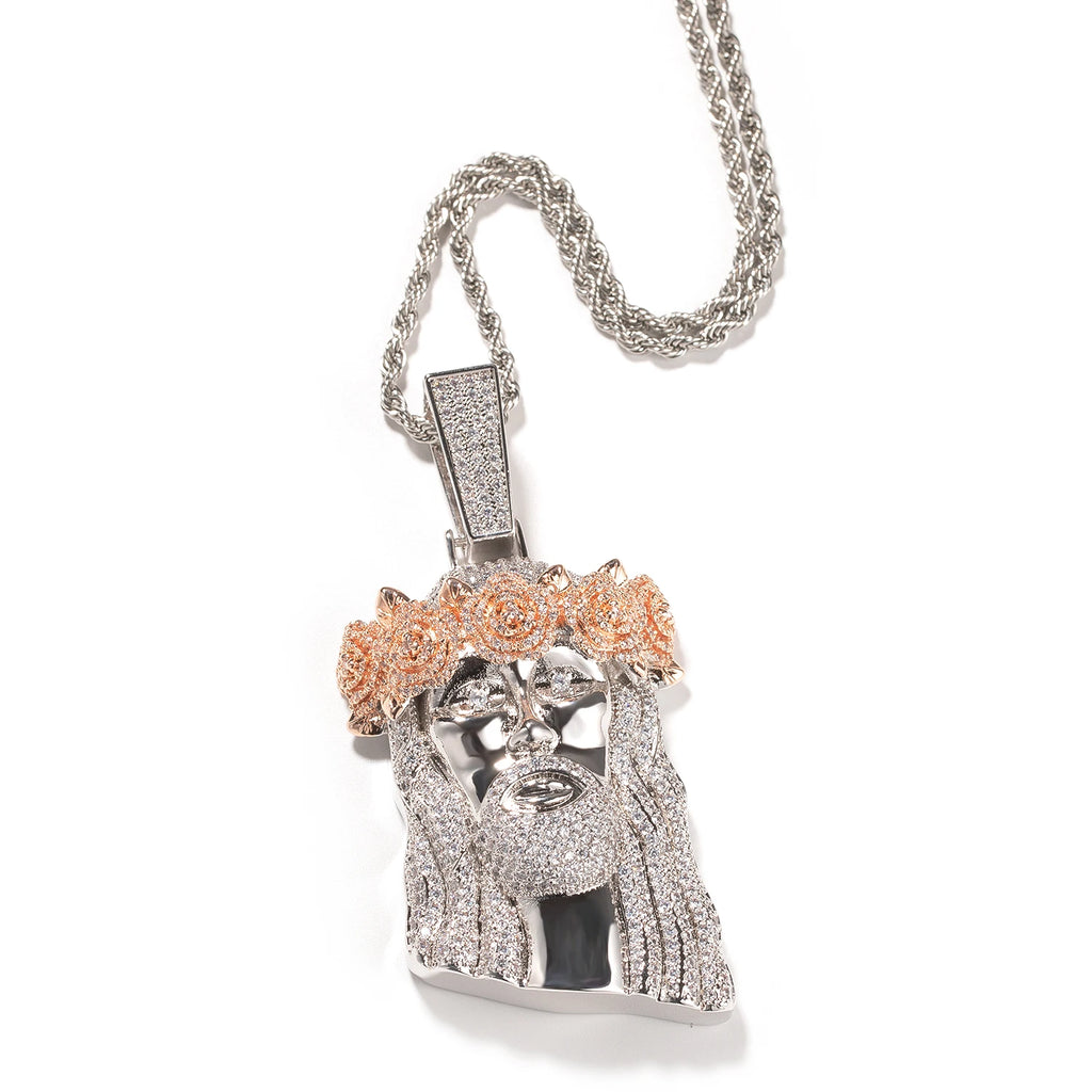 UWIN Iced Out 2 Tone Jesus Pendant Necklaces with Rose Prong Setting 5A+ Cubic Zirconia Charms Fashion Jewelry for Gift