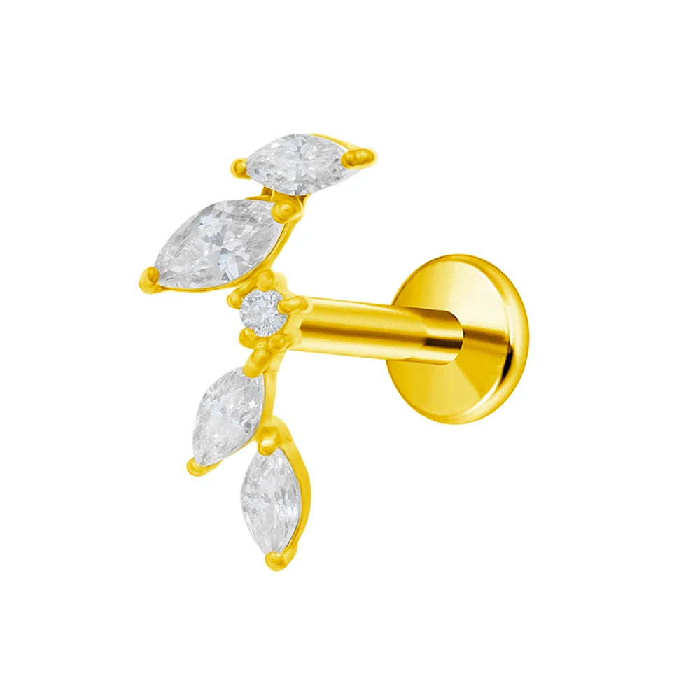Leaf Helix Piercing Jewelry Forward Helix CZ Earring 100% 316L Stainlesss Steel Internally Threaded Tragus Stud