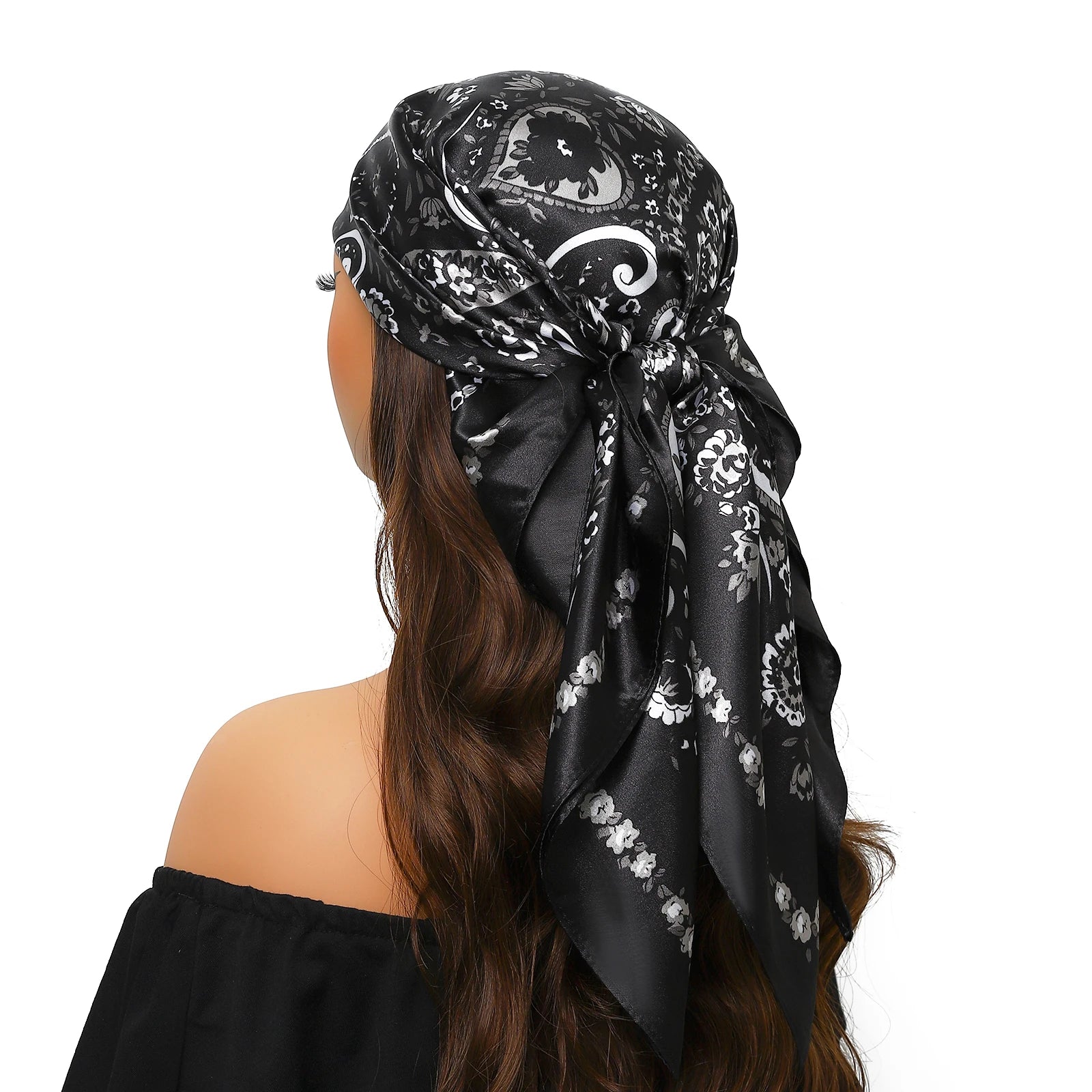Head Scarf Women Luxury Brand Square 90*90cm Silk Foulard Satin Bandana Cheveux Soft Neckerchief Hijab Hair Scarves For Ladies