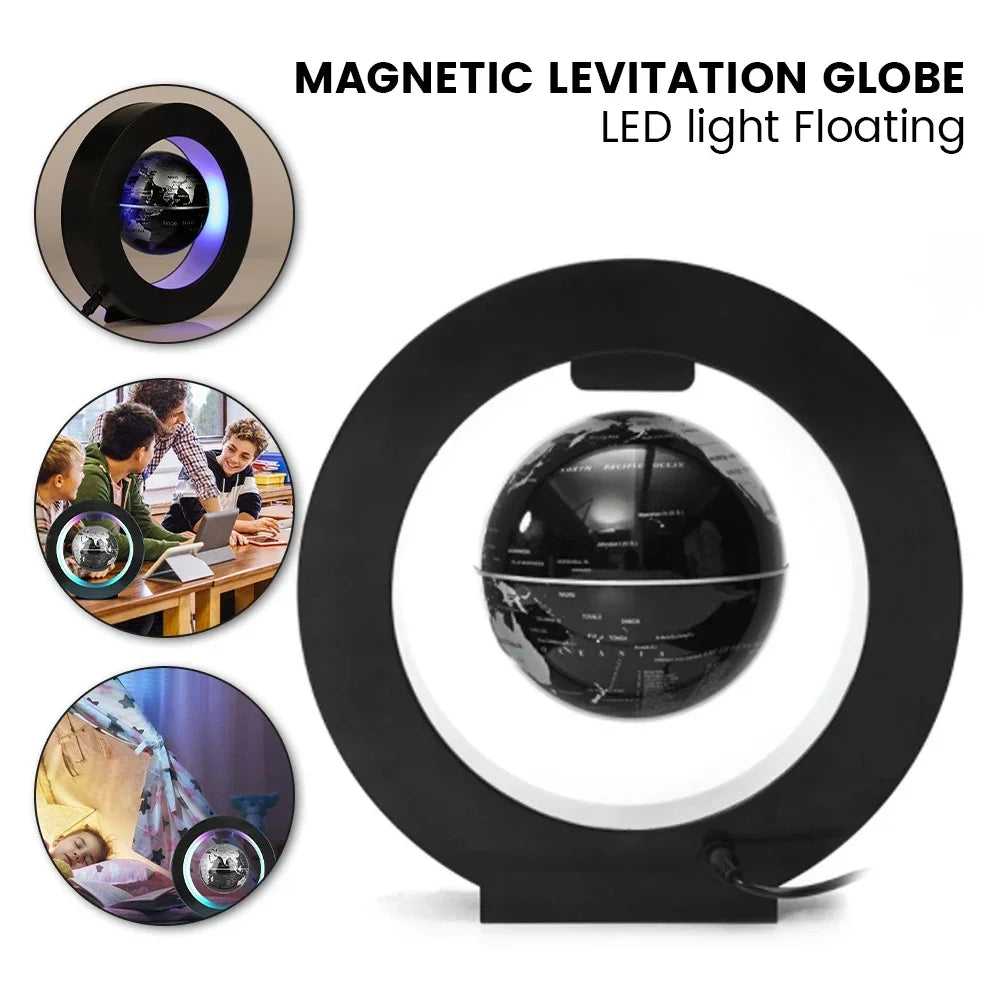 3D Magnetic Floating Earth Lamp, LED Rotating Globe Levitation Light O/C Shape Bedside Night Light Unique Gift Idea