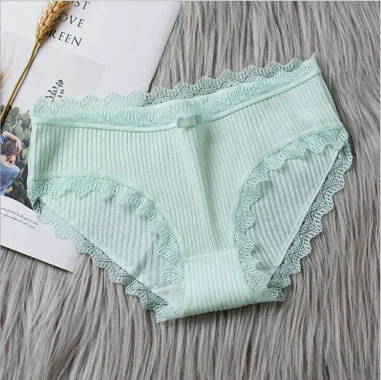 Lingerie Underwear Women Bow New Lace Panties Briefs Low Waist Solid Color Middle-Waisted Underpants Female Lingerie Briefs