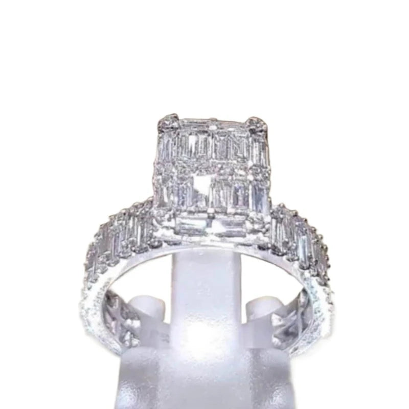 Milangirl Popular Classic Crystal Cubic Zirconia Women Ring Square Princess Cut Zircon Wedding Anniversary Present  Jewelry