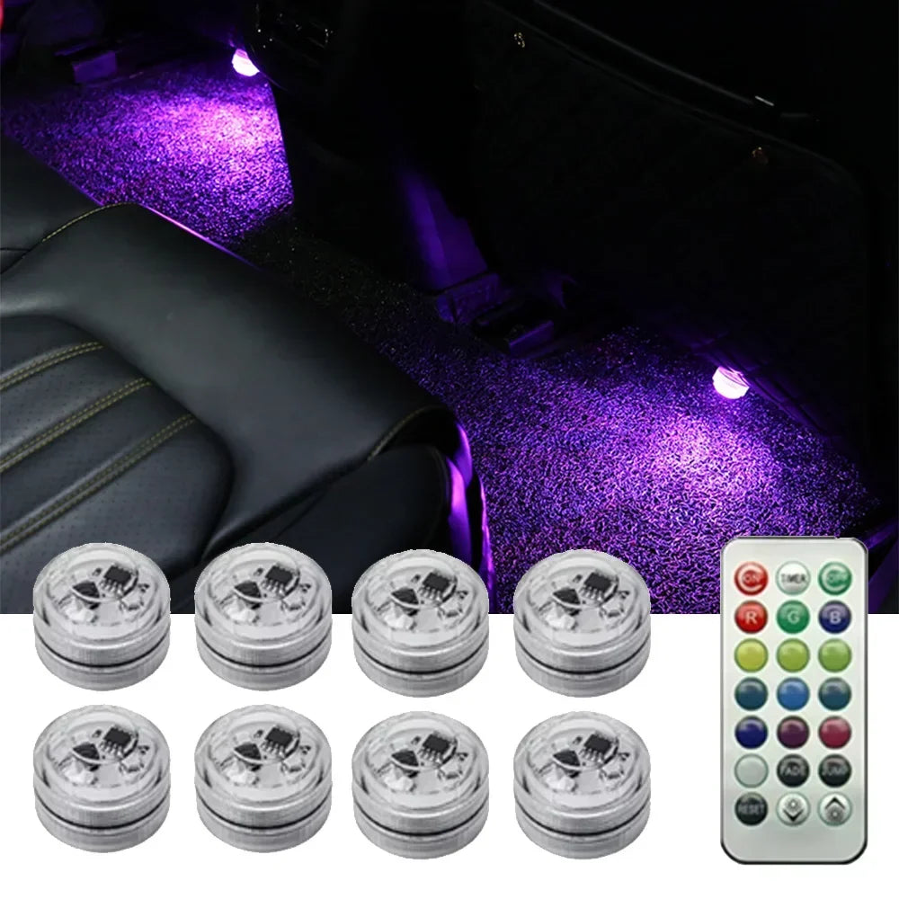 1/10PCS Wireless Adhesive LED Car Interior Ambient Light Remote Control Decor Auto Roof Foot Atmosphere Lamp Bicycle Tail Light