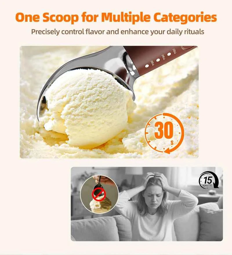 Heated Ice Cream Scoop Spoon, 3 Temperature Settings 120°F/140°F/160°F, 2600mAh Rechargeable, IPX6 Waterproof, Easy Scooping
