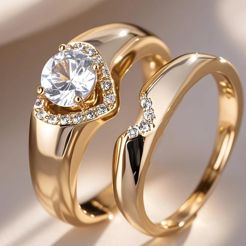 2 Pieces/set of New Exquisite Sparkling Zircon Heart-shaped Rings, Ladies' Fashionable Daily Party Jewelry Gifts