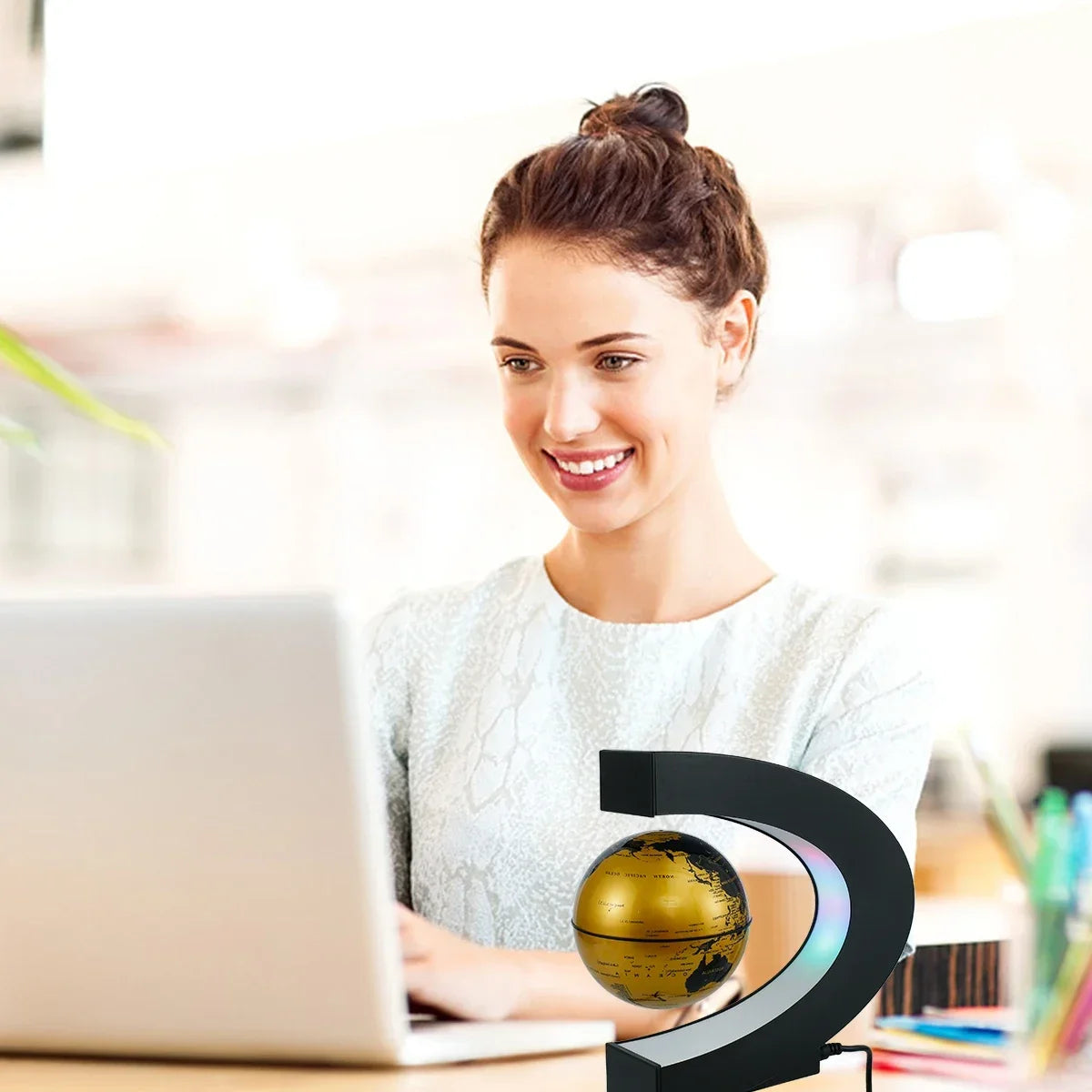 3D Magnetic Floating Earth Lamp, LED Rotating Globe Levitation Light O/C Shape Bedside Night Light Unique Gift Idea