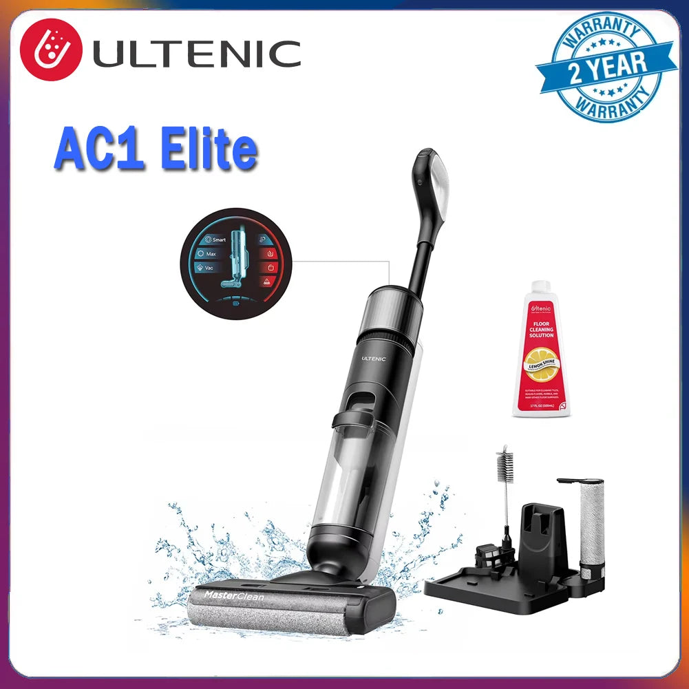 Ultenic Ac1 Elite Cordless Vacuum and Mop with Self-Cleaning, up to 50 Minutes Runtime, Smart Dirt Detection, 3 Cleaning Modes