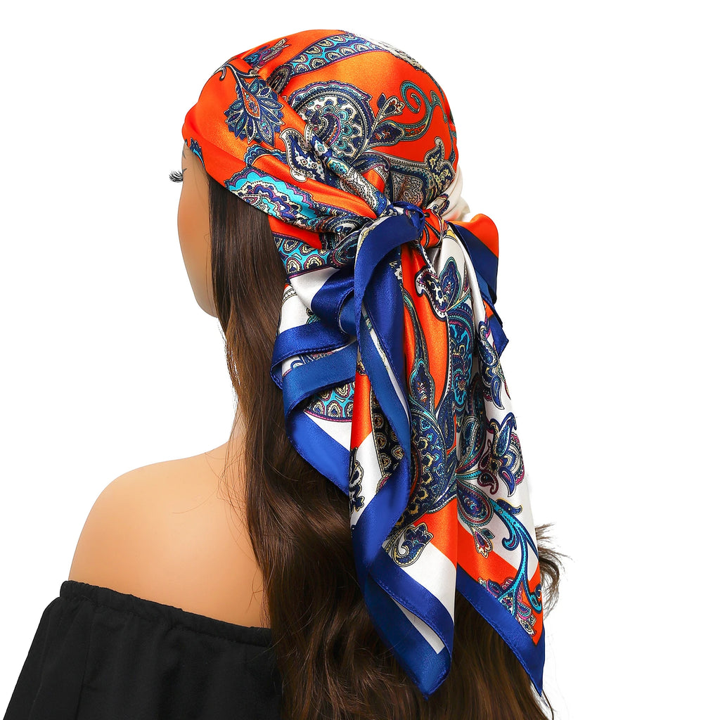 Head Scarf Women Luxury Brand Square 90*90cm Silk Foulard Satin Bandana Cheveux Soft Neckerchief Hijab Hair Scarves For Ladies