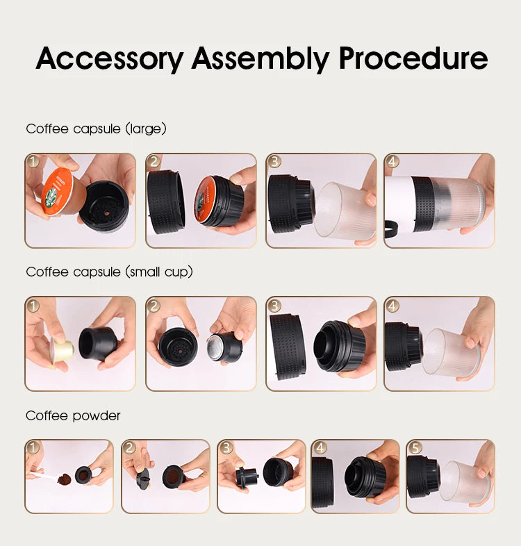 Coffee Machine Wireless Electric Coffee Machine Portable Espresso Coffee Machine Maker 3-in-1 Capsule Powder Travel Coffee Maker