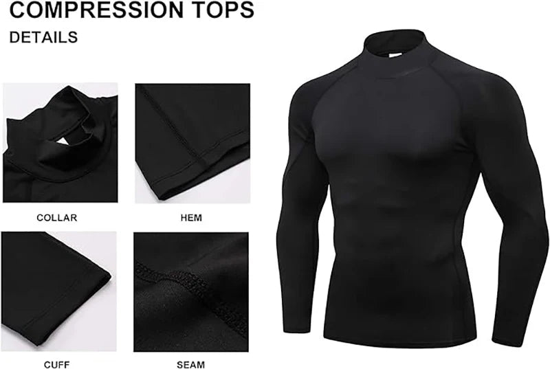 Men's Turtleneck Compression Long Sleeved Sports Fitness Tight T-shirt Running Casual Quick dry Long-Sleeved Spring and Autumn