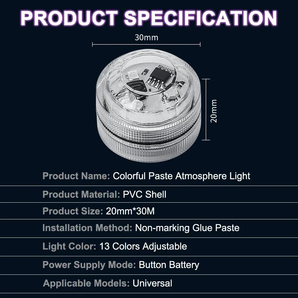 1/10PCS Wireless Adhesive LED Car Interior Ambient Light Remote Control Decor Auto Roof Foot Atmosphere Lamp Bicycle Tail Light