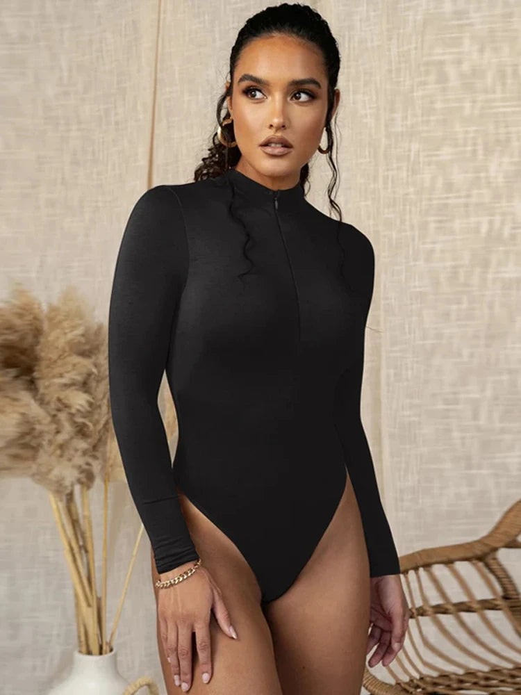 Shapewear Bodysuit for Women Seamless Briefs Shapewear Tummy Control Bodysuits Zip Front Long Sleeve Tops Bodysuit