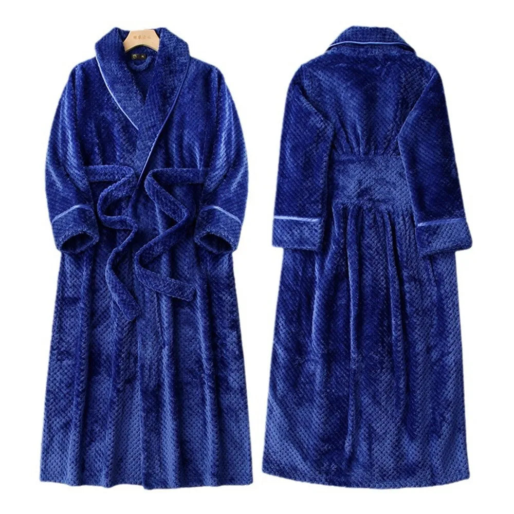 White Thickened Couple's Nightgown Women's Extended Flannel Bathrobe Couple Pajamas Casual Bathrobe Home Clothing