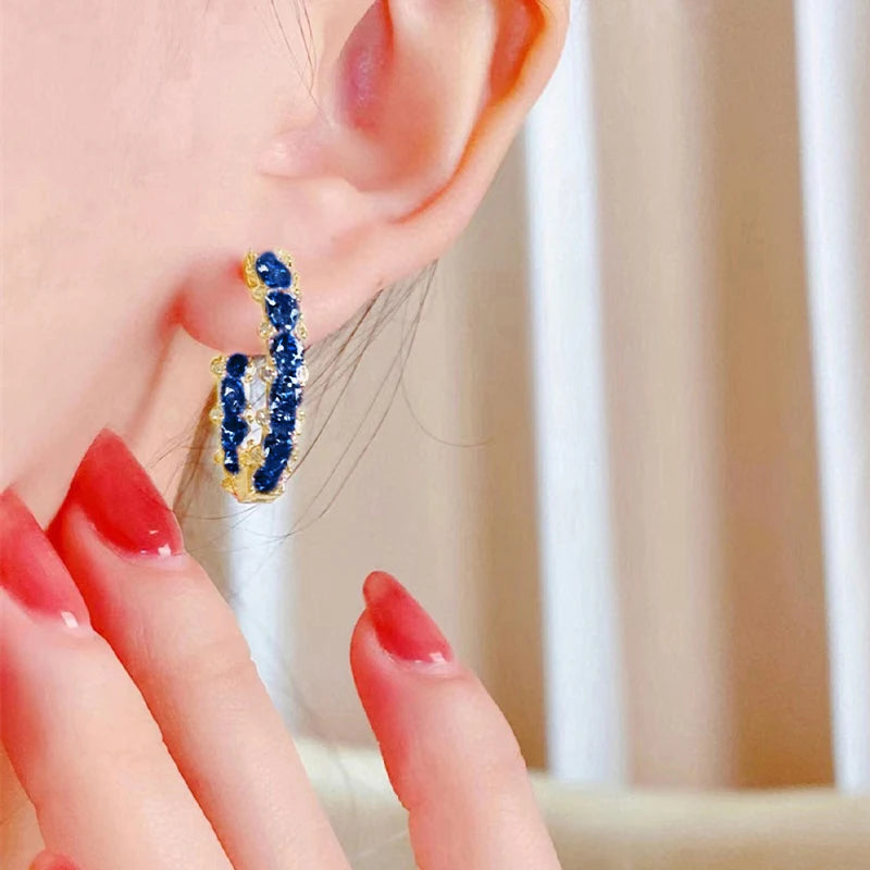 Huitan Aesthetic Women Hoop Earrings Silver Color/gold Color Fashion Daily Party Accessories Elegant Wedding Jewelry Inlaid CZ
