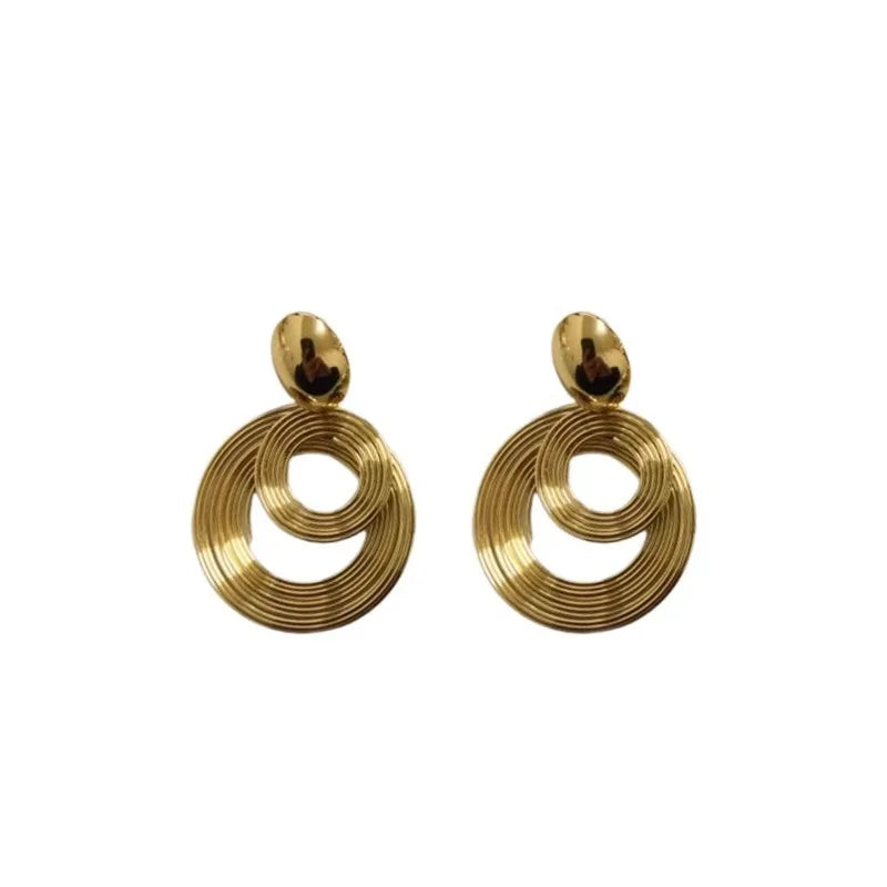 Two-layers Circles Women's Hanging Earrings Gold Color Silver Color Metal Spiral Pendants Dangle Earrings For Female European