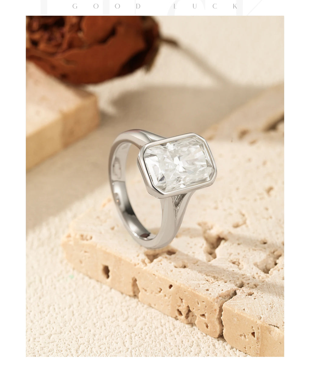 MODIAN 4.5CT D Color Moissanite Ring 925 Sterling Silver Rectangle Lab Diamond Wedding Statement Rings For Women Fine Jewelry