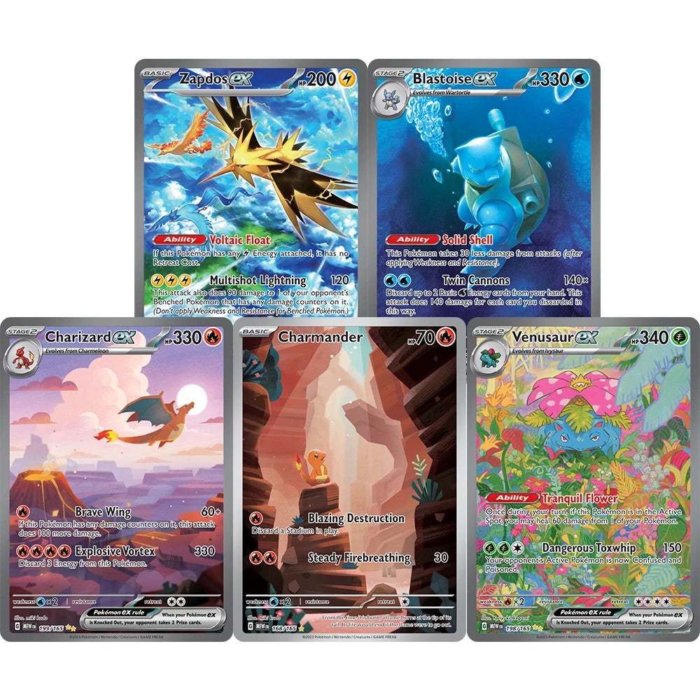 PKM 151 (MEW) Proxy Game Cards holographic PTCG Charizard/Blastoise/Venusaur/Zapdos/Alakazam/ex Charmander Squirtle Bulbasaur