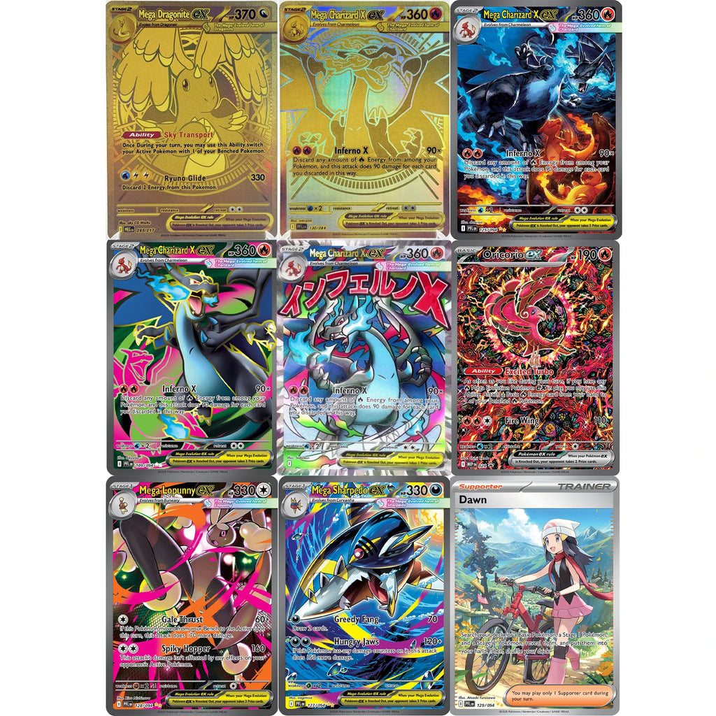 PKM PTCG Card ASC/MEG/PFL Mega Charizard Y ex Lucario Gardevoir Rare Card Replica Proxy Game Cards English