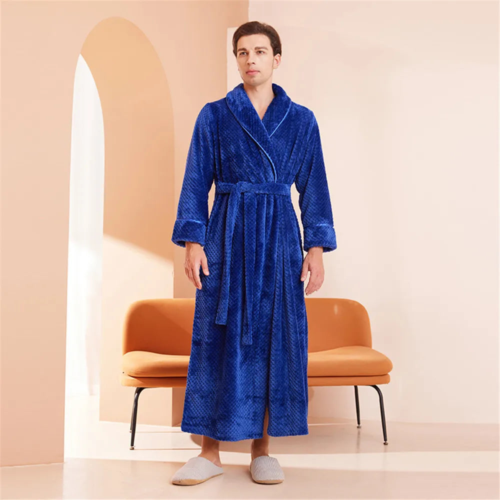 White Thickened Couple's Nightgown Women's Extended Flannel Bathrobe Couple Pajamas Casual Bathrobe Home Clothing
